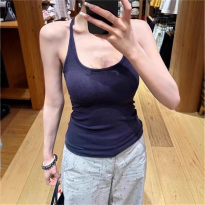 新款挂脖遮副乳带胸垫吊带背心女夏外穿内搭打底修身收腰美背上衣