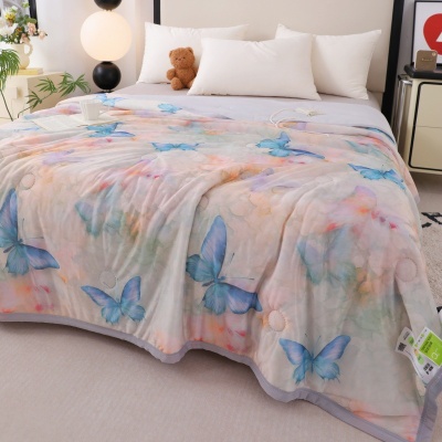 跨境新款翩翩起舞空调被薄被立体浮雕3D数码印花凉感丝夏被批发