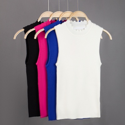 跨境爆款新款欧美时尚无袖波浪领夏季女装针织衫毛衣源头工厂