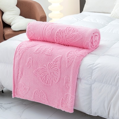 单层塔肤绒纯色毛毯 立体提花蝴蝶毯家用办公室午睡毯子空调毯
