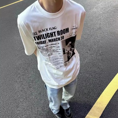 高品质 重磅310g纯棉小领口短袖t恤cleanfit数码印花男女夏季上衣