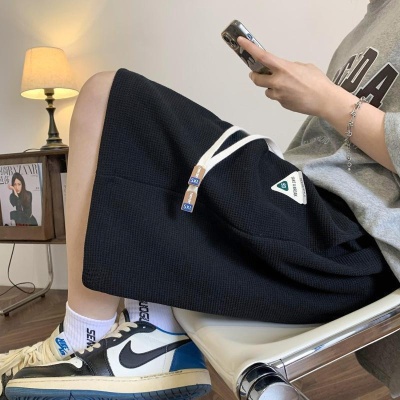 华夫格休闲胖子潮流速干短裤男款夏季宽松大码直筒五分裤子运动裤