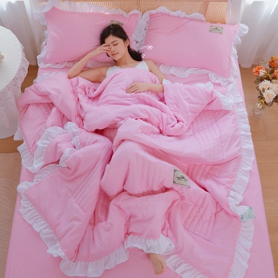 韩版花边夏被空调水洗棉夏凉三件套四件套单双人薄被子可机洗