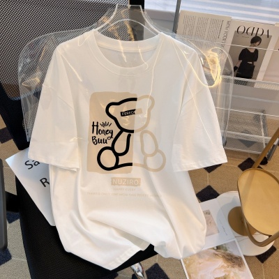 纯棉短袖t恤女2024夏季新款韩版宽松大码女装休闲百搭印花T恤跨境