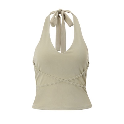 ins欧美风2024夏季新款性感U领交叉绑绳短款修身外穿挂脖小背心女