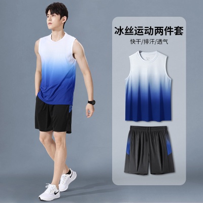 运动套装男速干衣冰丝背心短裤跑步夏季训练健身球服外贸跨境批发