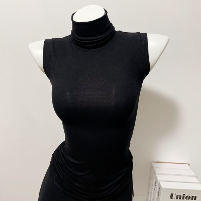 小腰精穿出好身材内搭无袖洋气修身纯色高领气质包身打底上衣t恤