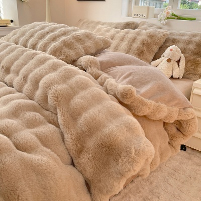 秋冬爆款A类獭兔毛牛奶绒四件套加厚保暖高克重兔兔绒跨境爆品款