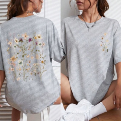 跨境外贸宽松棉T恤衫女清新卡通印花短袖透气短袖上衣宽松大码T