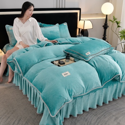 加厚冬季床上用品牛奶绒四件套保暖法莱绒床裙珊瑚绒被套礼品批发