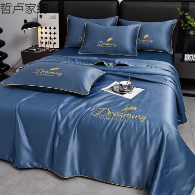 床单单件空调被子四季通用水洗冰丝夏凉被刺绣夏被四件套单人轻奢