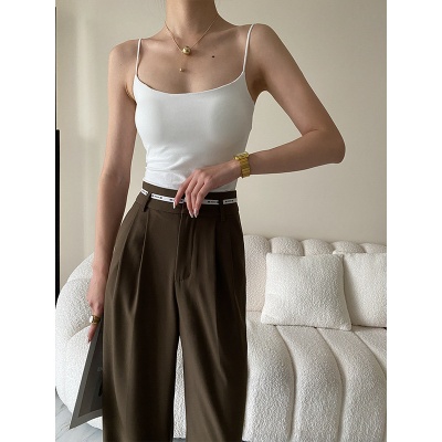 司南 带胸垫 法式细肩带修身一字领吊带背心美背打底夏季 SN2822