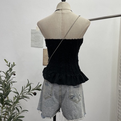 实拍 废土风抹胸做旧破洞不规则荷叶边背心千禧辣妹无袖上衣 9228