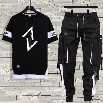 短袖t恤男士夏季薄款休闲长裤运动套装男装一套宽松半袖体恤