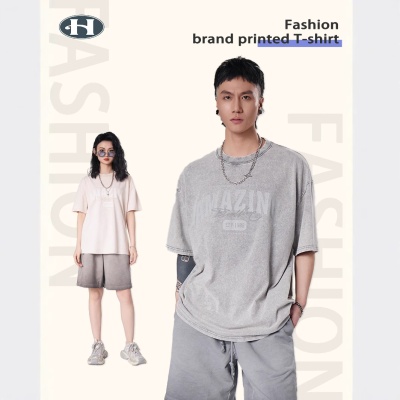 精梳棉男装短袖男T恤男女同款夏季新款休闲美式情侣水洗潮牌纯棉