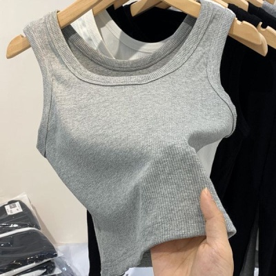 外贸 批发螺纹冰丝吊带背心女夏季外穿打底无袖短款露脐上衣女潮