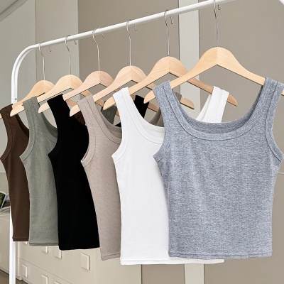 灰色吊带背心女内搭2024新款夏季外穿修身宽肩带美背无袖螺纹上衣