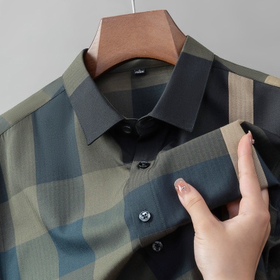 阿里虎男装潮流格子高端大牌衬衫男商务休闲短袖新款免烫抗皱上衣