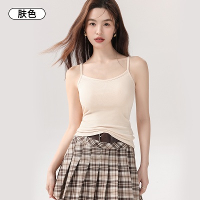 纯棉吊带背心女春夏季2025新款内搭带胸垫遮副乳外穿打底无袖上衣