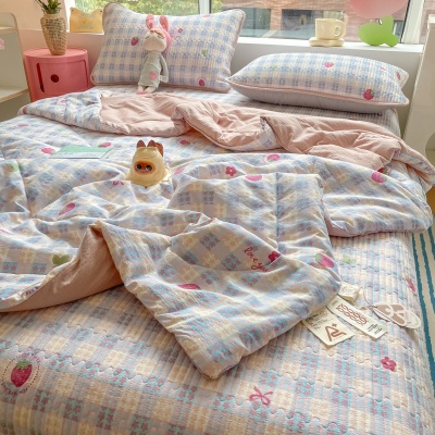 新款抗菌超柔云感双层纱印花床盖夏被四件套家用夏凉被舒爽空调被