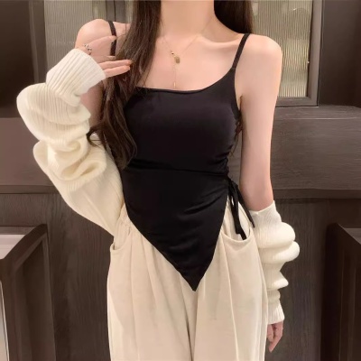 不规则开叉吊带背心女夏季系带设计感内搭带胸垫外穿甜辣抹胸上衣