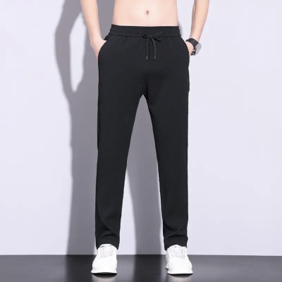 夏季薄款直筒休闲裤男士透气弹力百搭商务潮流显瘦冰丝裤子男款