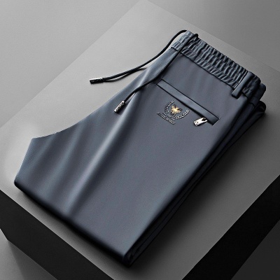 夏季休闲裤男直筒裤弹力腰男裤中青年松紧腰薄款小蜜蜂大码运动裤