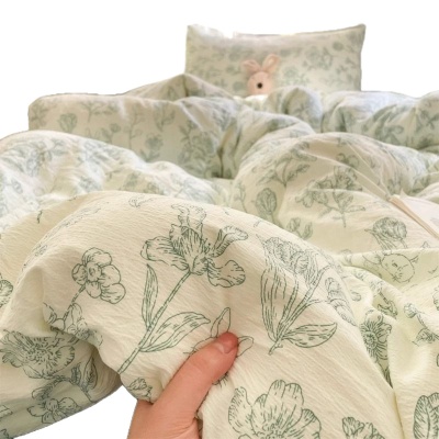 水洗棉双层纱床上四件套公主风全棉被套纯棉针织棉床单床品三件套