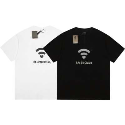 跨境奢潮高品质印花字母logo短袖潮牌外贸欧货B家圆领男式T恤男女