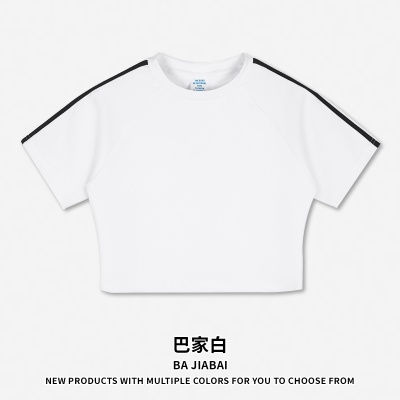 RS女装|跨境潮牌撞色女款短袖TEE辣妹短款t恤230G复古美式女士t恤