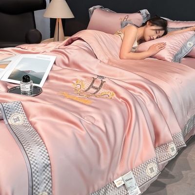 轻奢冰丝夏被四件套刺绣天丝空调夏凉可机洗夏季超轻薄被子