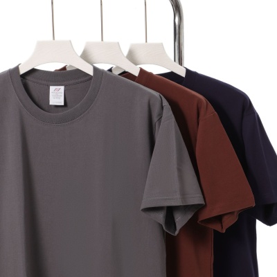 春夏新款230g正肩纯棉纯色短袖T恤男女潮圆领打底空白体恤衫批发