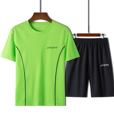 夏季新款男士运动套装外穿圆领休闲短袖男速干衣服短裤两件套男装