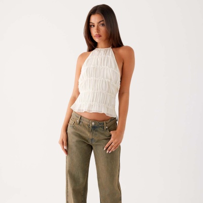 2025夏季纯色系脖蕾丝花边性感露背吊带上衣