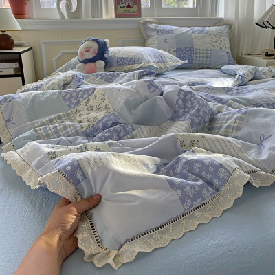 夏新款水洗棉镂空花边夏被四件套床单床笠款床上用品空调被薄被芯