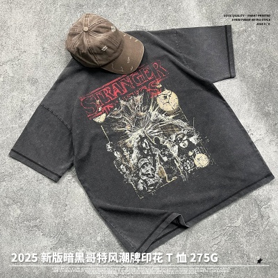 链潮男装丨2025夏季跨境潮牌男装短袖美式复古神秘个性印花t恤