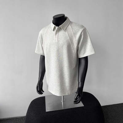 美式重磅空气层正肩结构拼接短袖男t恤polo衫boxy版型短袖t恤男