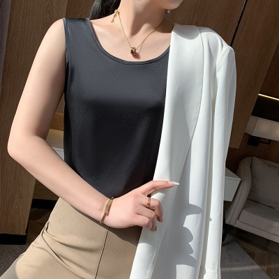 真丝吊带背心女西装内搭白黑打底冰丝醋酸绸缎面桑蚕丝宽松上衣