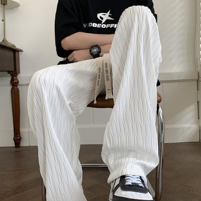 裤子男款夏季潮流宽松阔腿休闲长裤新款潮牌直筒裤纹理感痞帅