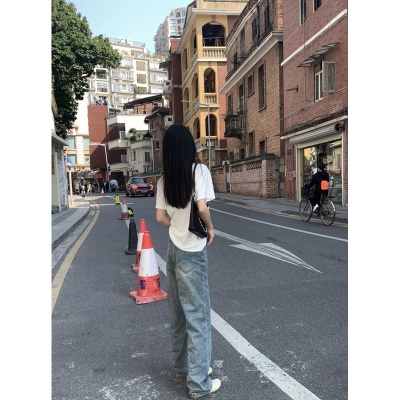 慵懒纯棉正肩白色v领短袖t恤女夏季内搭打底衫宽松显瘦体恤上衣