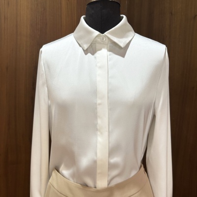 2023秋季新款缎面仿醋酸气质通勤内搭上衣翻领垂感长袖女式衬衫