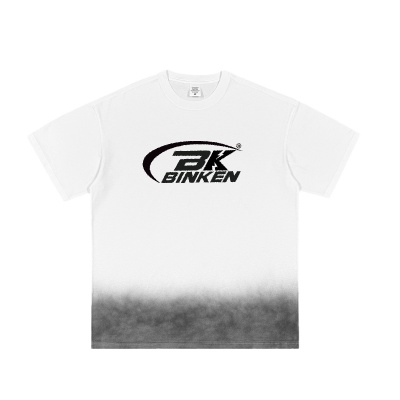 BK男装纯棉250G渐变喷色短袖男青少年美式高街洗水做旧宽松型t恤