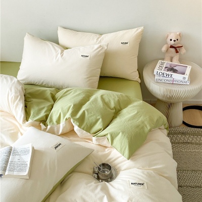 a类全棉四件套纯棉被套南通水洗棉床上用品纯色床单被罩三件套4