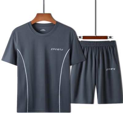 夏季新款男士运动套装外穿圆领休闲短袖男速干衣服短裤两件套男装