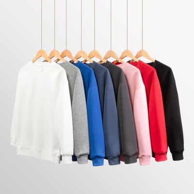 跨境 欧美重磅宽松纯色男式圆领混棉双面卫衣女韩版休闲长袖情侣