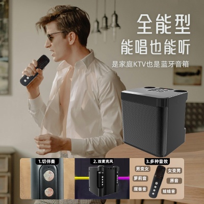 YS203KTV家庭套装音箱带话筒一体机KD203双麦克风蓝牙唱K歌音响