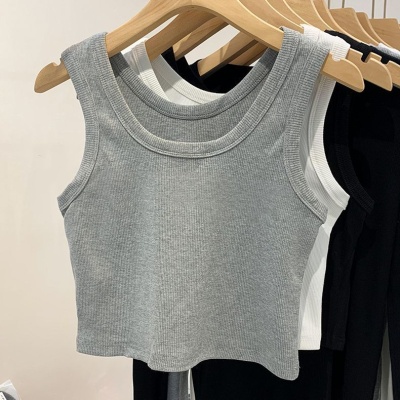 外贸 批发螺纹冰丝吊带背心女夏季外穿打底无袖短款露脐上衣女潮