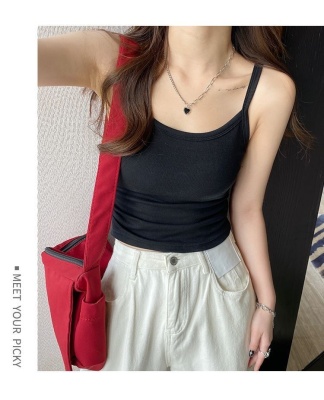 吊带背心女夏季带胸垫褶皱显瘦内搭外穿小众辣妹性感抹胸打底上衣