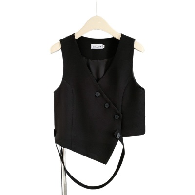 设计感短款小众黑色西装马甲背心女夏季外穿V领显瘦叠穿上衣外搭