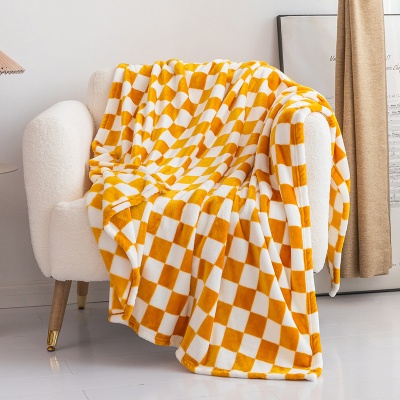 棋盘格毛毯法兰绒加厚金貂绒毯子空调毯午休膝盖毯圣诞礼品毯跨境